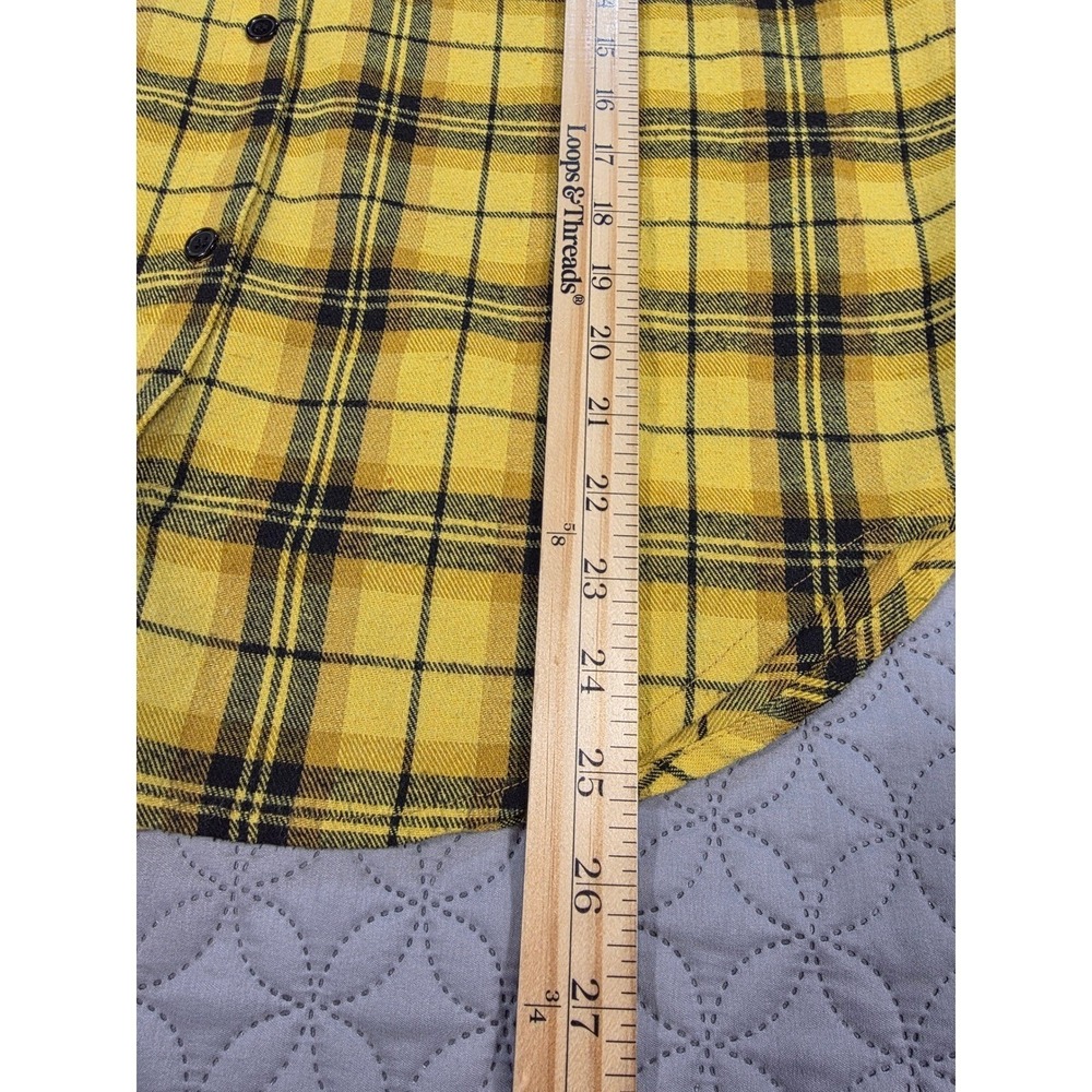 Forever 21 Mens Yellow Black Plaid Hooded Flannel Shirt Button Up Medium - Picture 6 of 8
